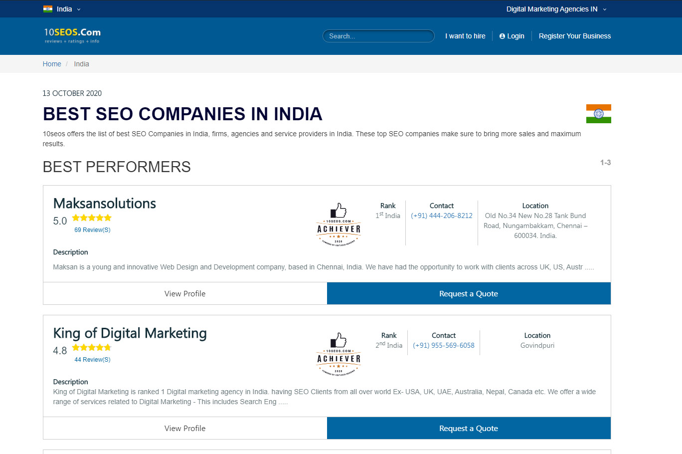 10seos 2nd rank in india